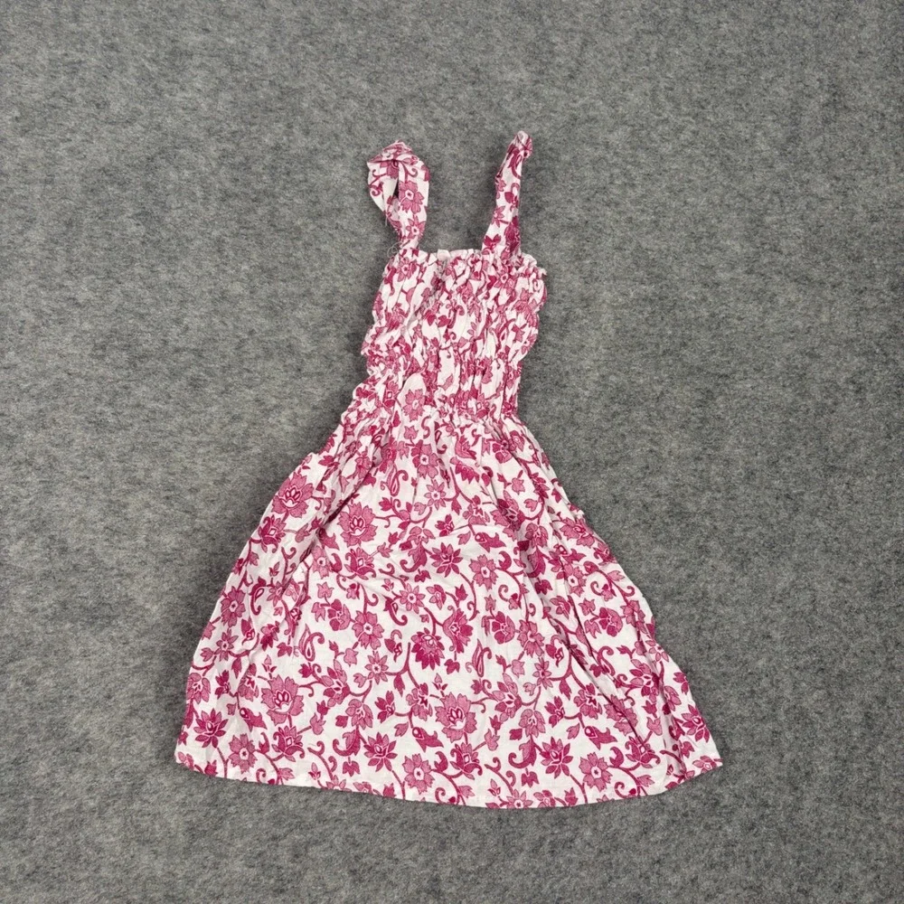 Unbranded Floral‎ Smocked Sundress Girls Size Small Pink White Sleeveless Boho